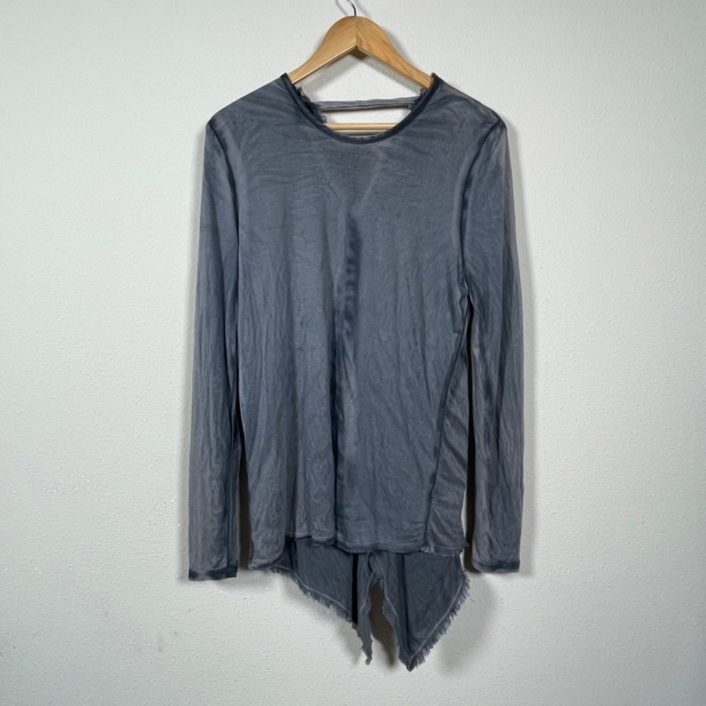 XCVI Long Sleeve Top Womens M Gray High Low Raw Hem Boho Edgy Earthy Artsy